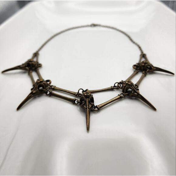 Brass Bird Skull Spike Necklace - Picture 6 of 9